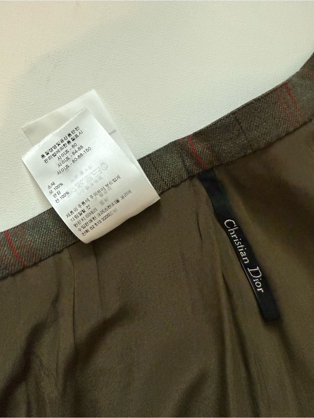 Christian Dior Olive Green 100% Wool Plaid Pleated Mini Skirt Size 6 Made Italy - Picture 13 of 16